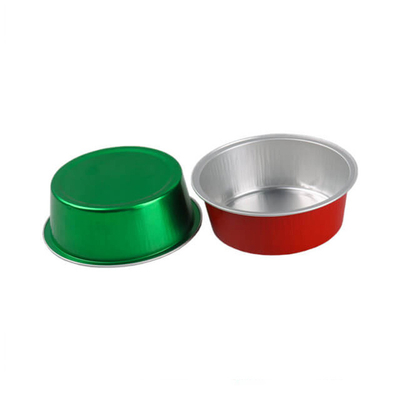 150ml ডিসপোজেবল অ্যালুমিনিয়াম ফয়েল খাদ্য পাত্রে ঢাকনা সহ গোলাকার রঙিন মিনি কাপকেক বেকিং কাপ
